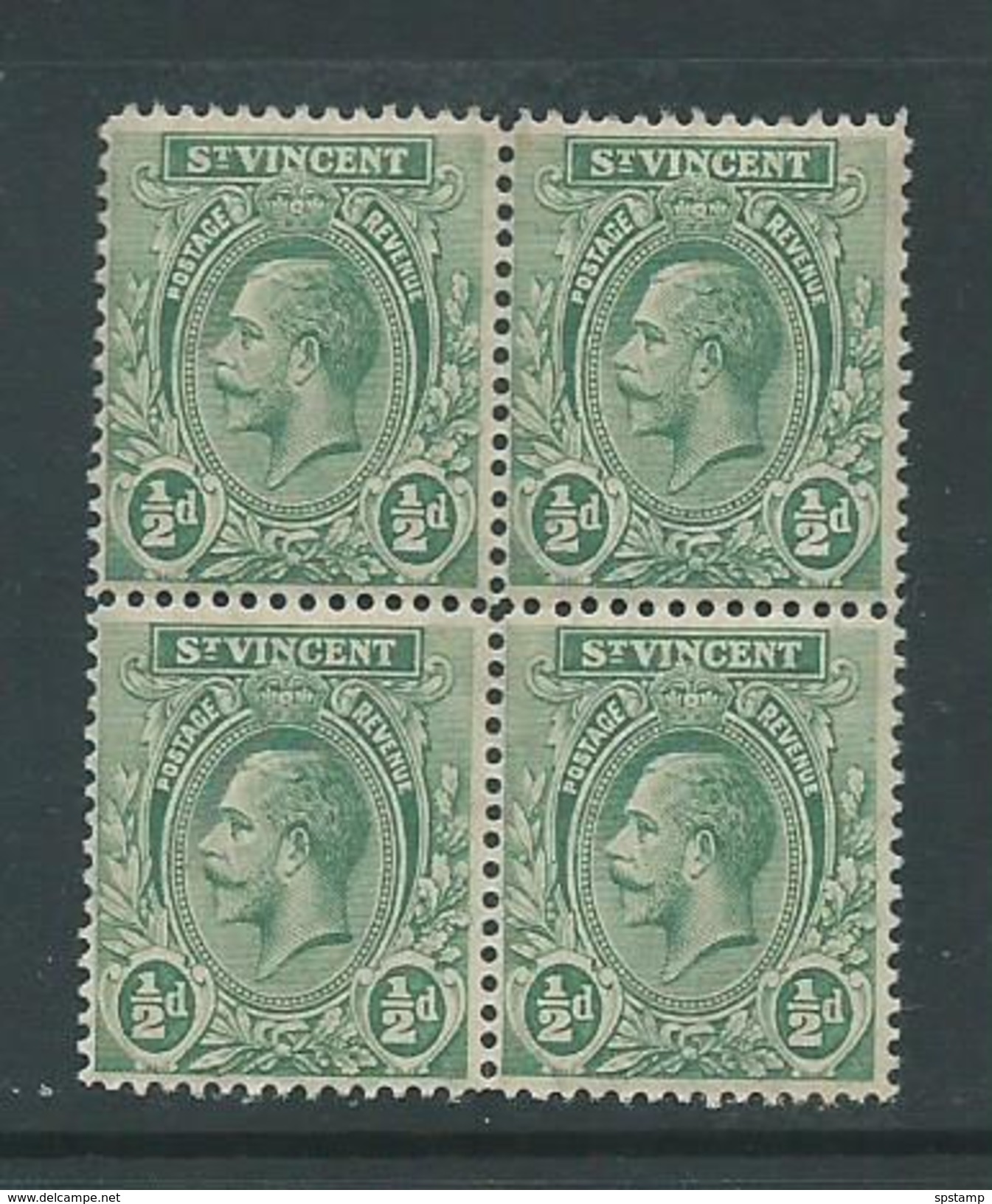 St Vincent 1913 KGV 1/2d Green MNH Block Of 4 - St.Vincent (...-1979)