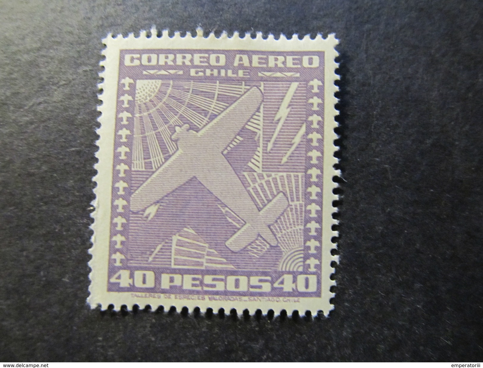 1934/39 - CHILE - AIRPLANE AND SYMBOLS OF SPACE - SCOTT C49 AP9 40P - Chile