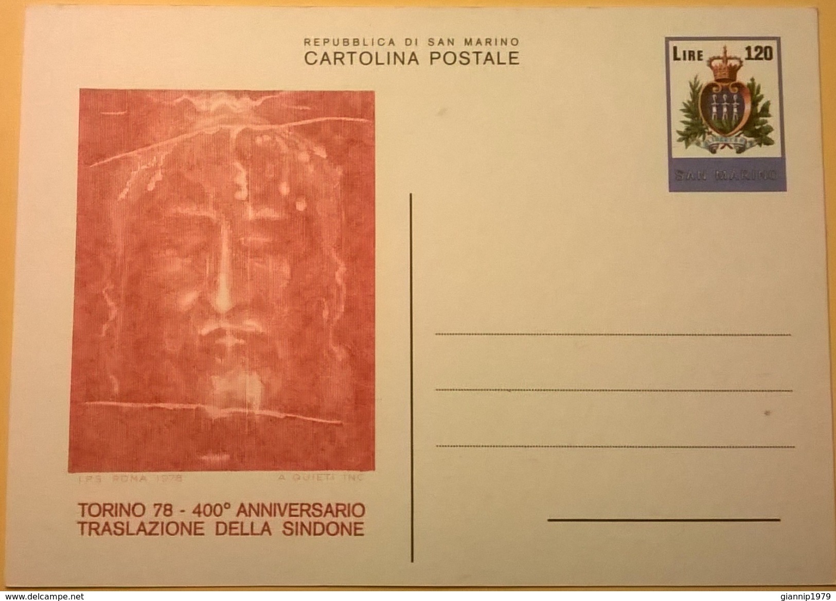 CARTOLINA NUOVA SAN MARINO TORINO 1978 400 ANNI TRASLAZIONE SACRA SINDONE - San Marino