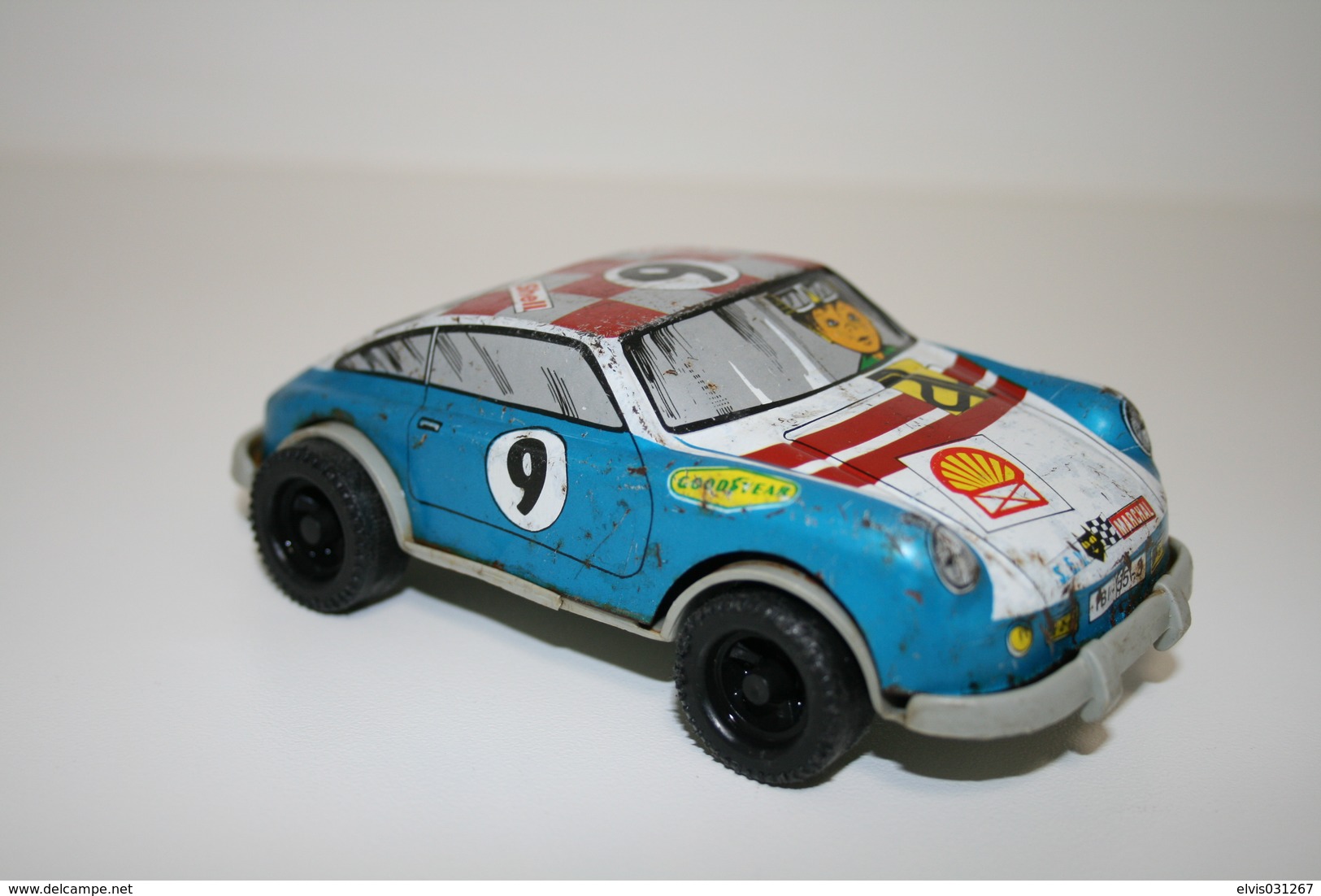 Vintage TIN TOY CAR : Mark PAYVA - 13cm - 1970s - Tin Friction Powered Porche 911 Race Car - Made In Spain - Limitierte Auflagen Und Kuriositäten - Alle Marken