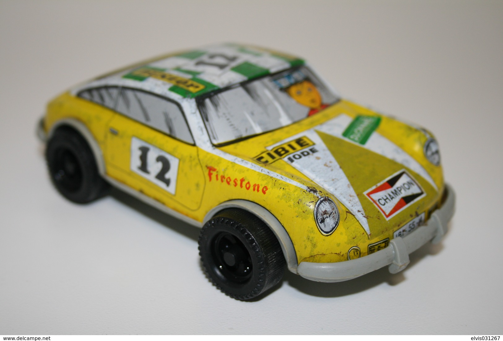 Vintage TIN TOY CAR : Mark PAYVA - 13cm - 1970s - Tin Friction Powered Porche 911 Race Car - Made In Spain - Beperkte Oplage En Curiosa - Alle Merken
