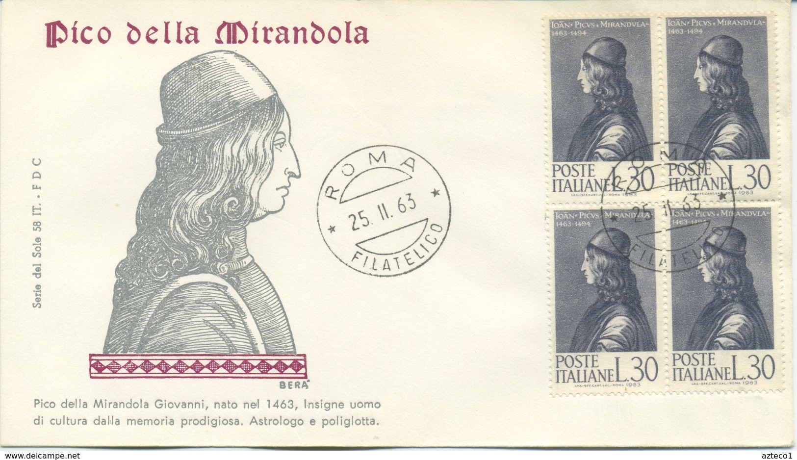 ITALIA - FDC SERIE DEL SOLE 1963 - PICO DELLA MIRANDOLA - QUARTINA - FDC