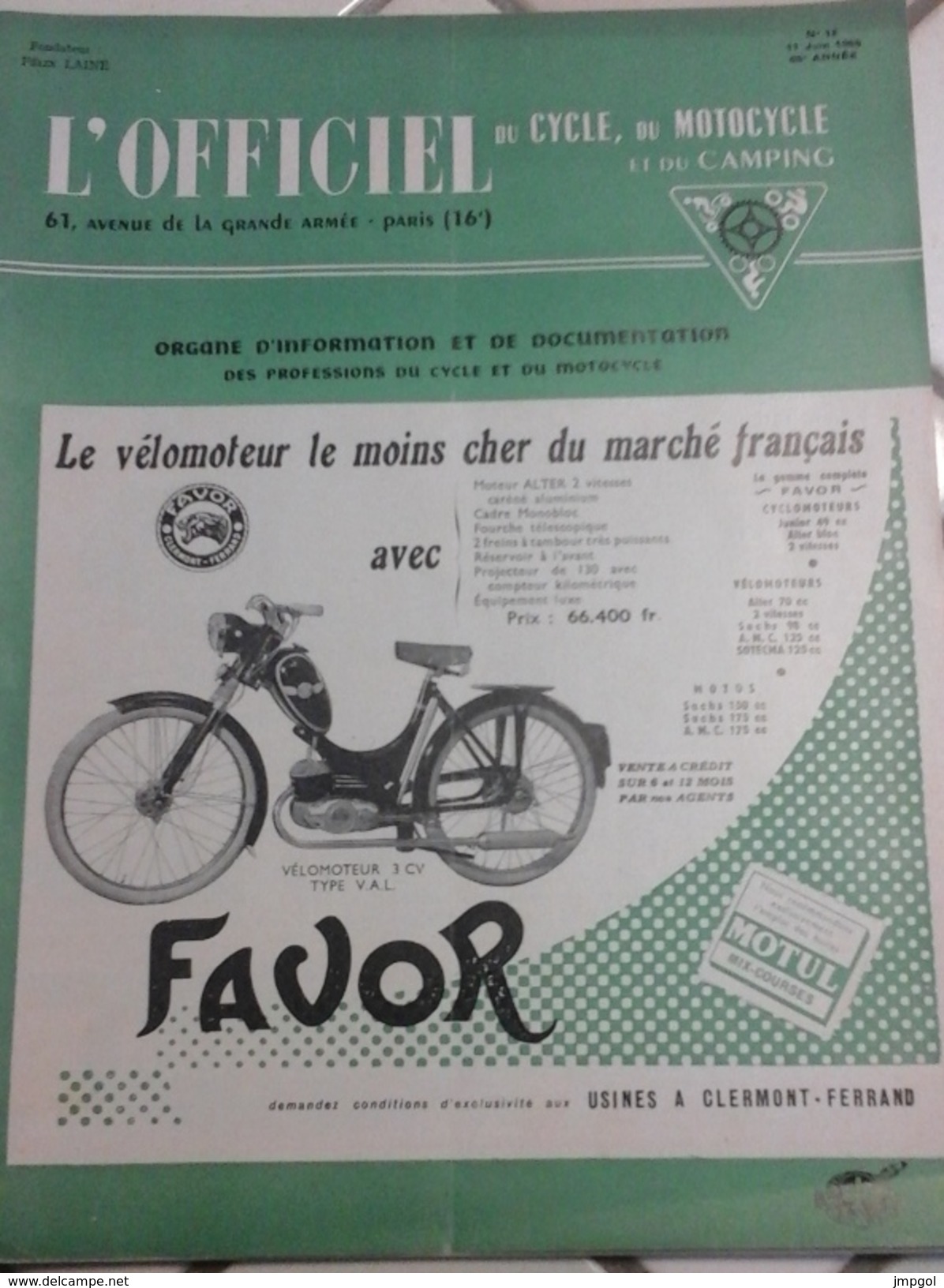 L'Officiel Du Cycle Du Motocycle Et Du Camping N°12 Juin 1955 Scooter TERROT Et PEUGEOT Cyclo ARLIGUIE - Auto/Moto