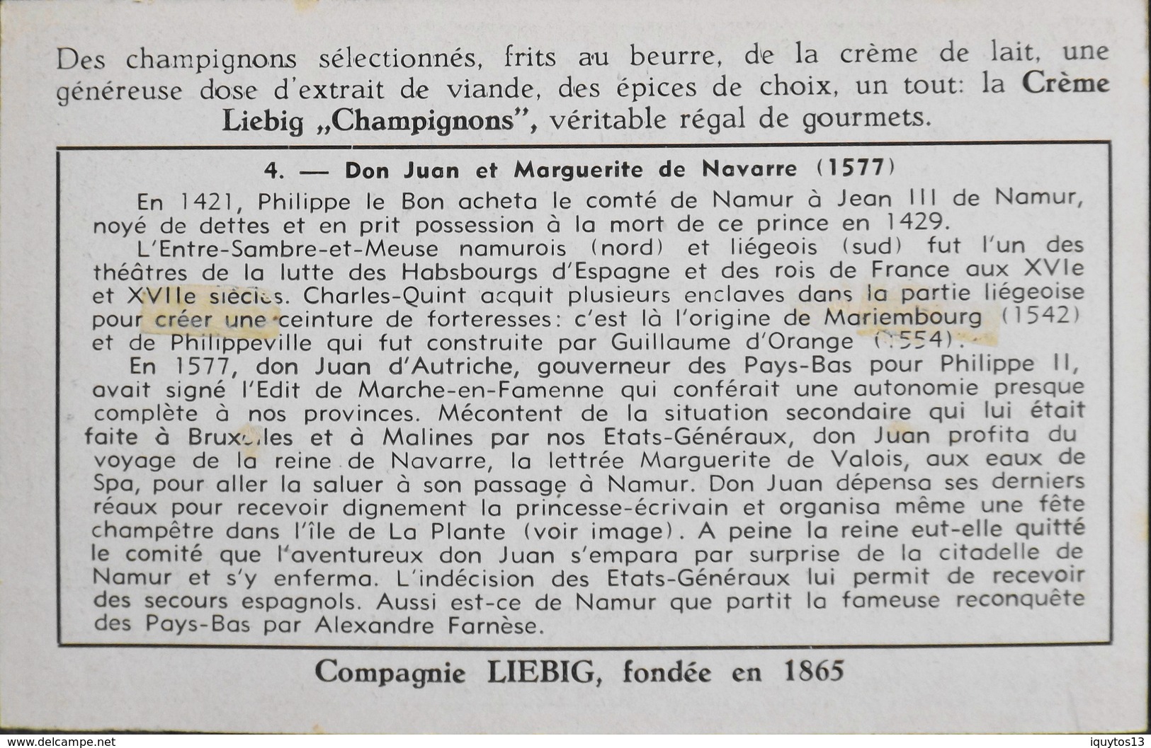 COMPAGNIE LIEBIG - CHROMO - L'Histoire De Nos Provinces N° 4 - Namur - Don Juan Et Marguerite De Navarre (1577) - En TBE - Liebig