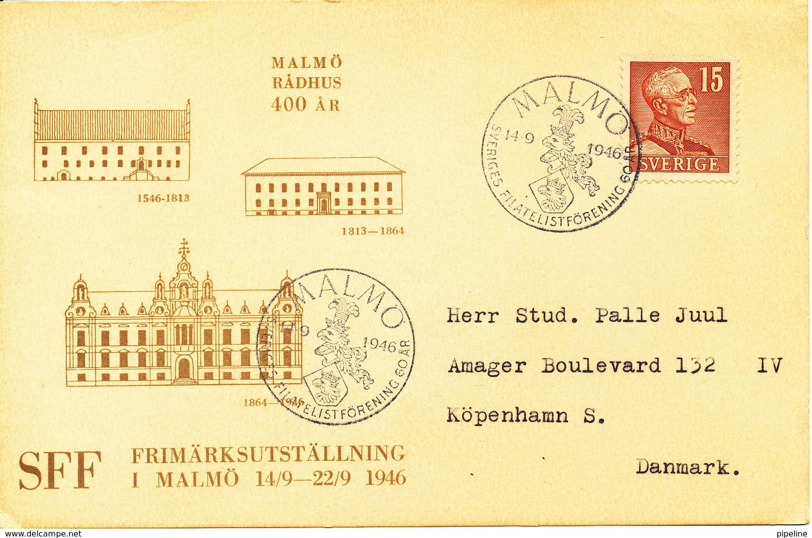 Sweden Card Special Postmark Sveriges Filatelistforening 60th Anniversary Malmö 14-9-1946 Single Franked - Lettres & Documents