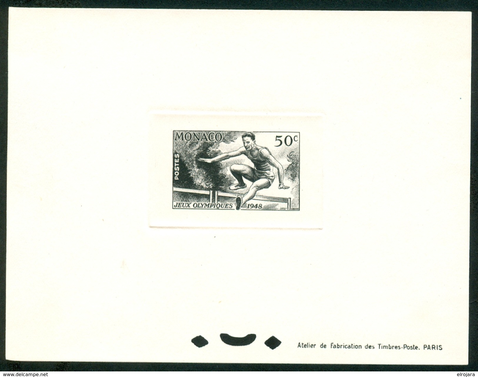 MONACO Dieproof In Black For The Hurdles Stamp - Ete 1948: Londres