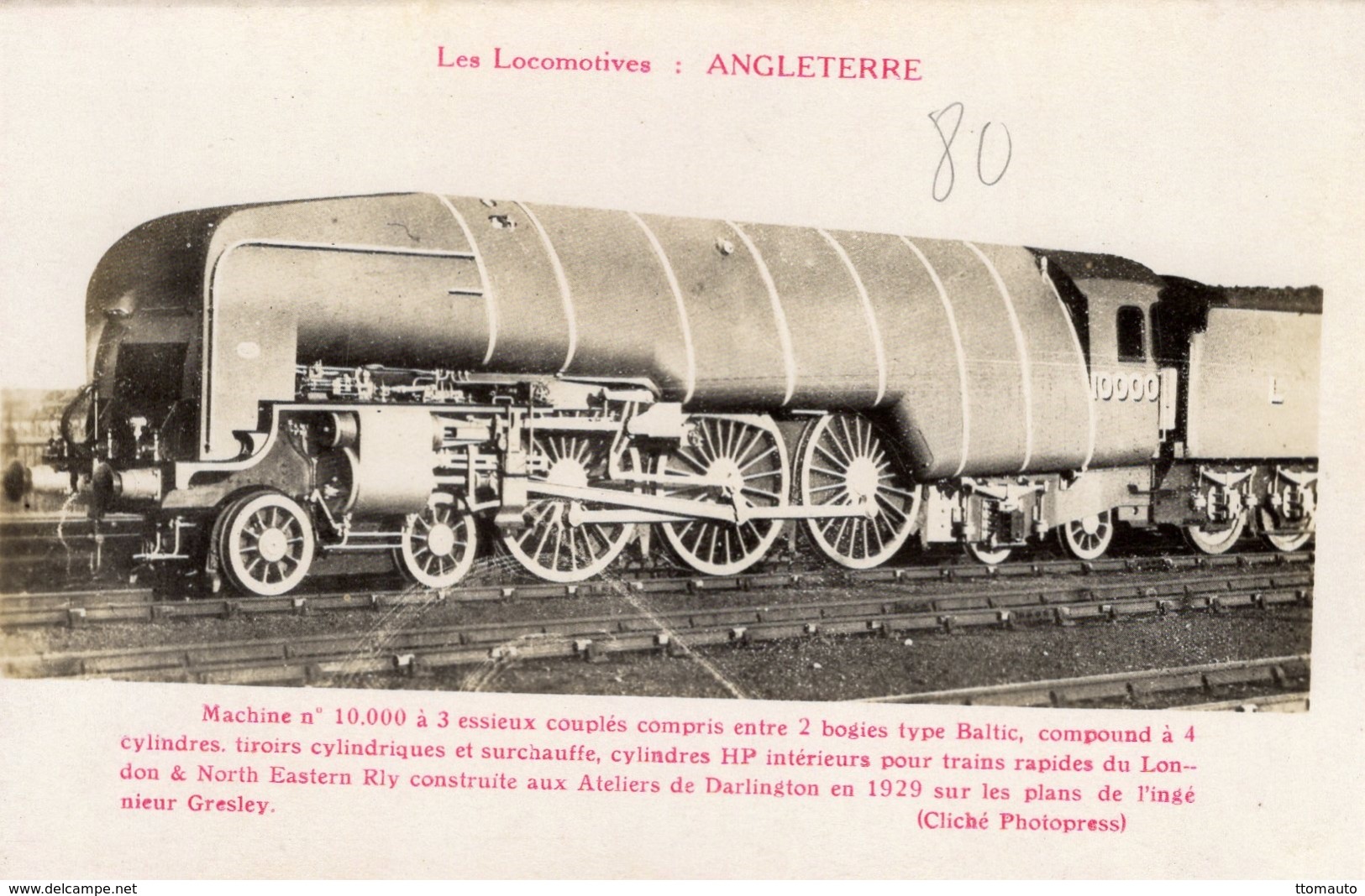 Les Locomotives D'Angleterre  -  Machine No 10,000  -  Construite Par Ateliers De Darlington 1929  -  Fleury CPA - Eisenbahnen