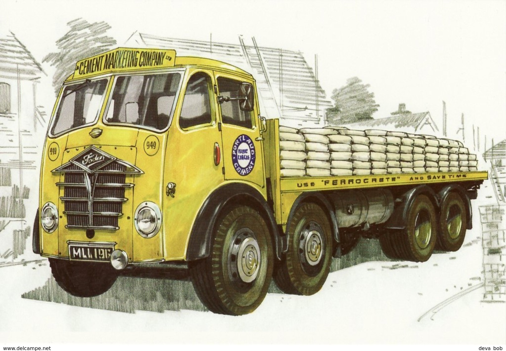 Automotive Art Postcard Foden FG/FE V-Front FE6/15 Lorry Cement Marketing Co - Trucks, Vans &  Lorries