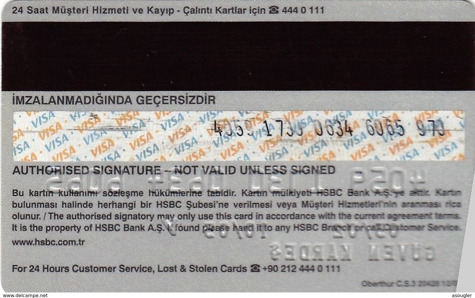 TURKEY-HSBC-VISA-CARD - Carte Di Credito (scadenza Min. 10 Anni)