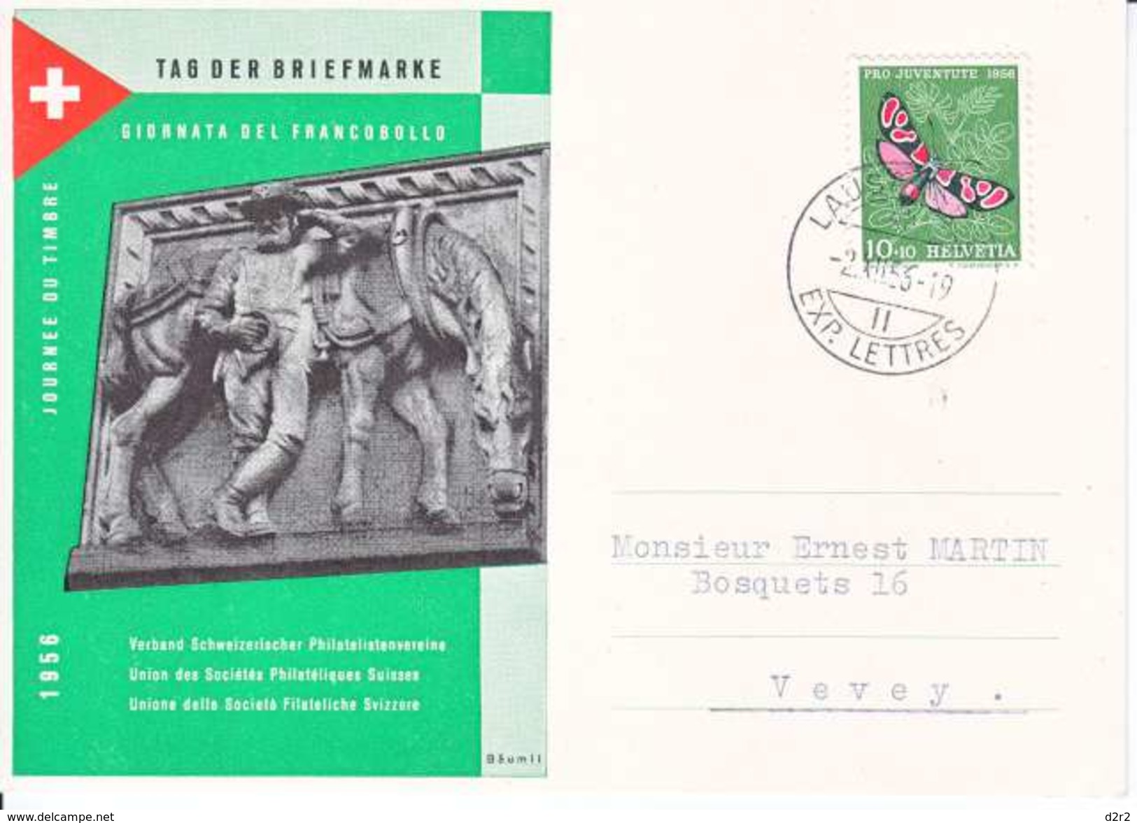 JOURNEE DU TIMBRE 1956 - 2.12.56 - CACHET DE LAUSANNE - Cartas & Documentos