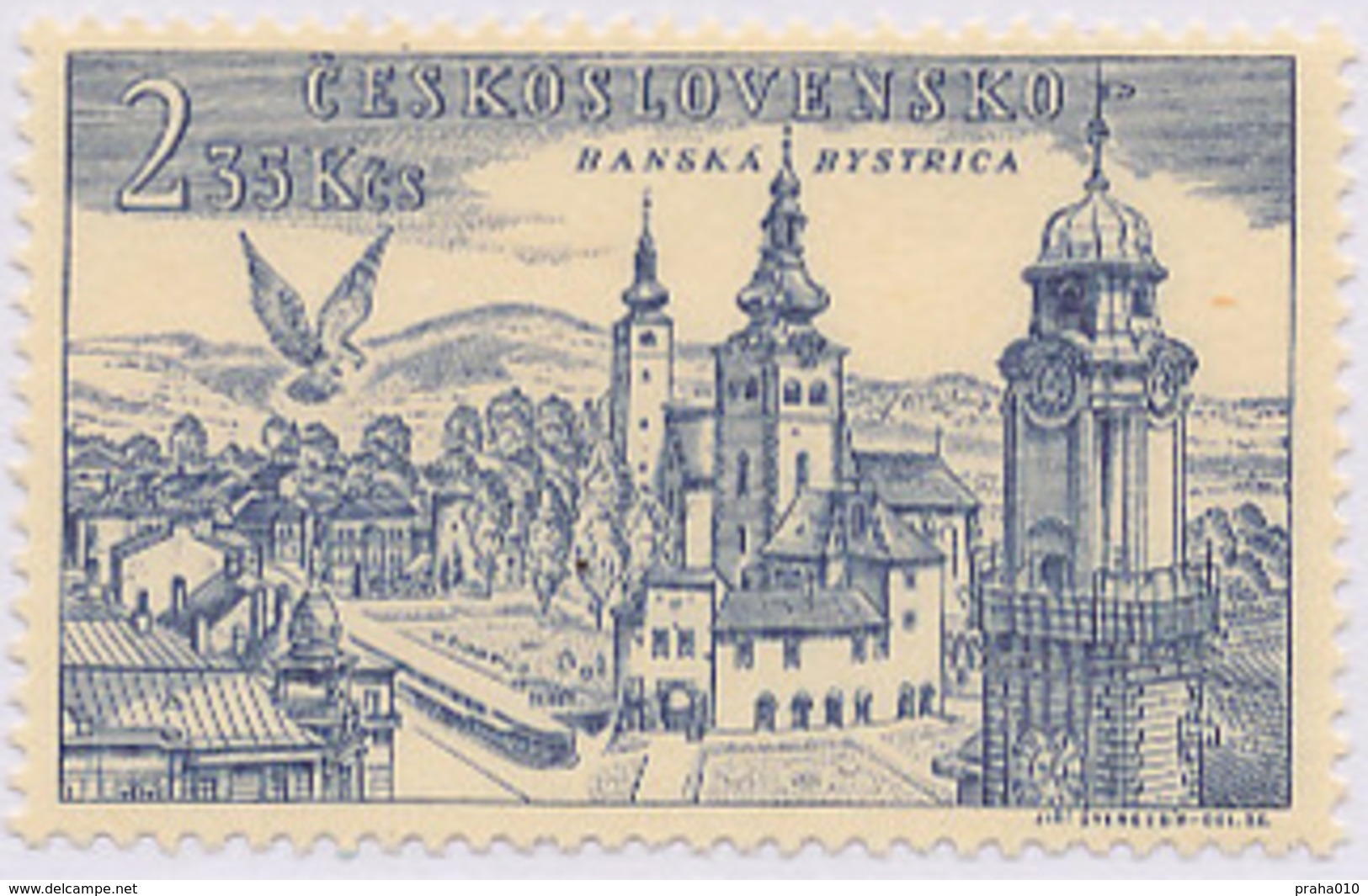 Czechoslovakia / Stamps (1955) L0039 (Air Mail Stamp): City Banska Bystrica (city, Church); Painter: J. Svengsbir - Luchtpost