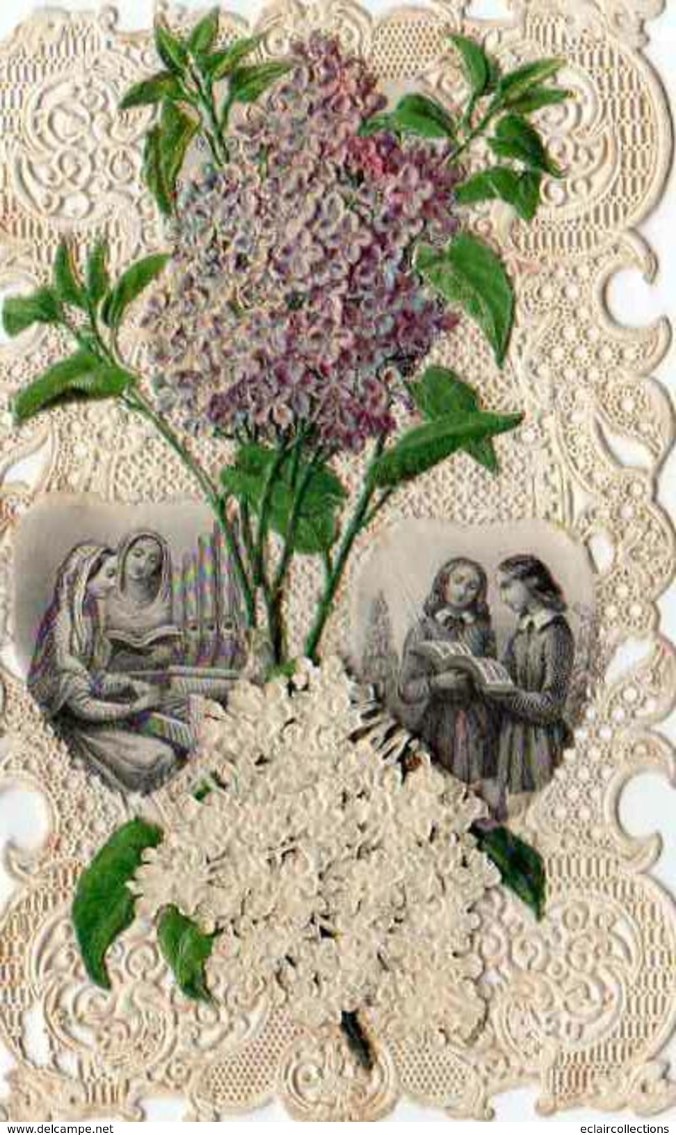 Thème Religion. Imagerie Pieuse Papier 1855 .fleurs - Lilas - Type Système   (voir Scan) - Religion & Esotericism