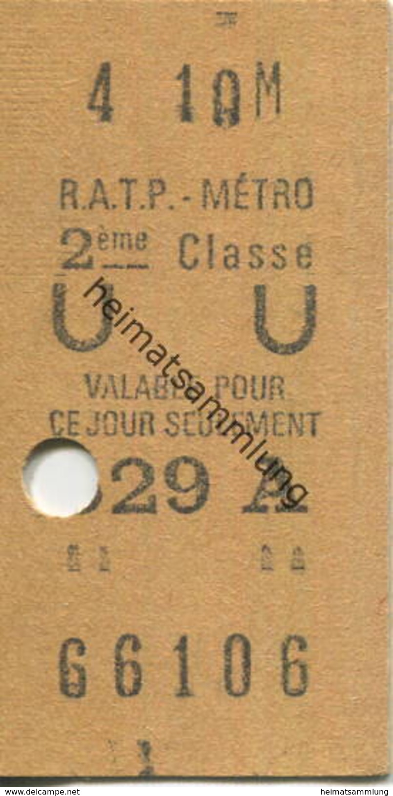 Frankreich - R.A.T.P. Metro - 2eme Classe - Billet Fahrkarte - Europa