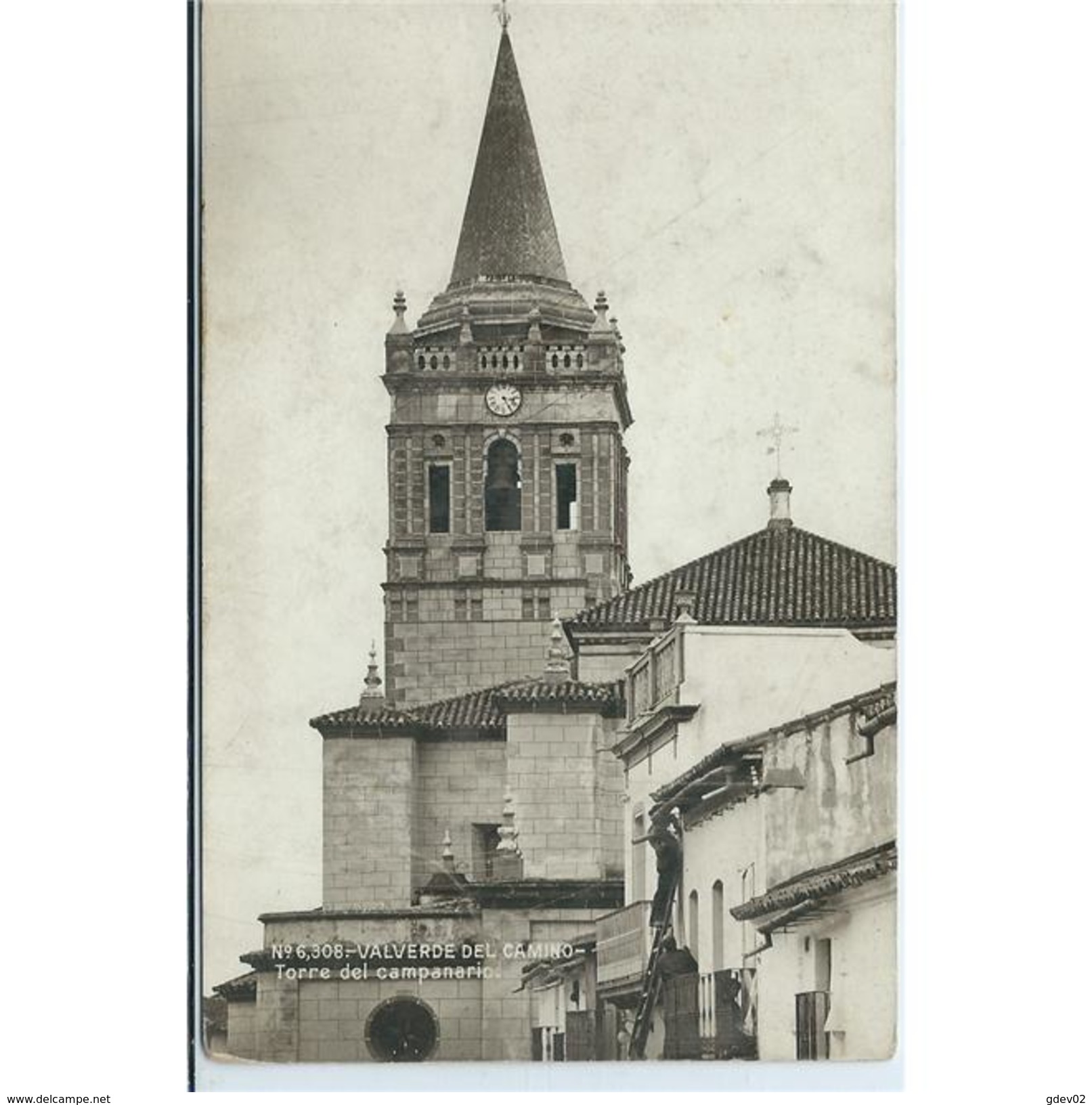 HLVTP7248CPA-LFTD12760TARI.Tarjeta Postal DE HUELVA.Calles ,iglesia Y Casas.TORRE DEL CAMPANARIO En VALVERDE DEL CAMINO - Chiese E Cattedrali