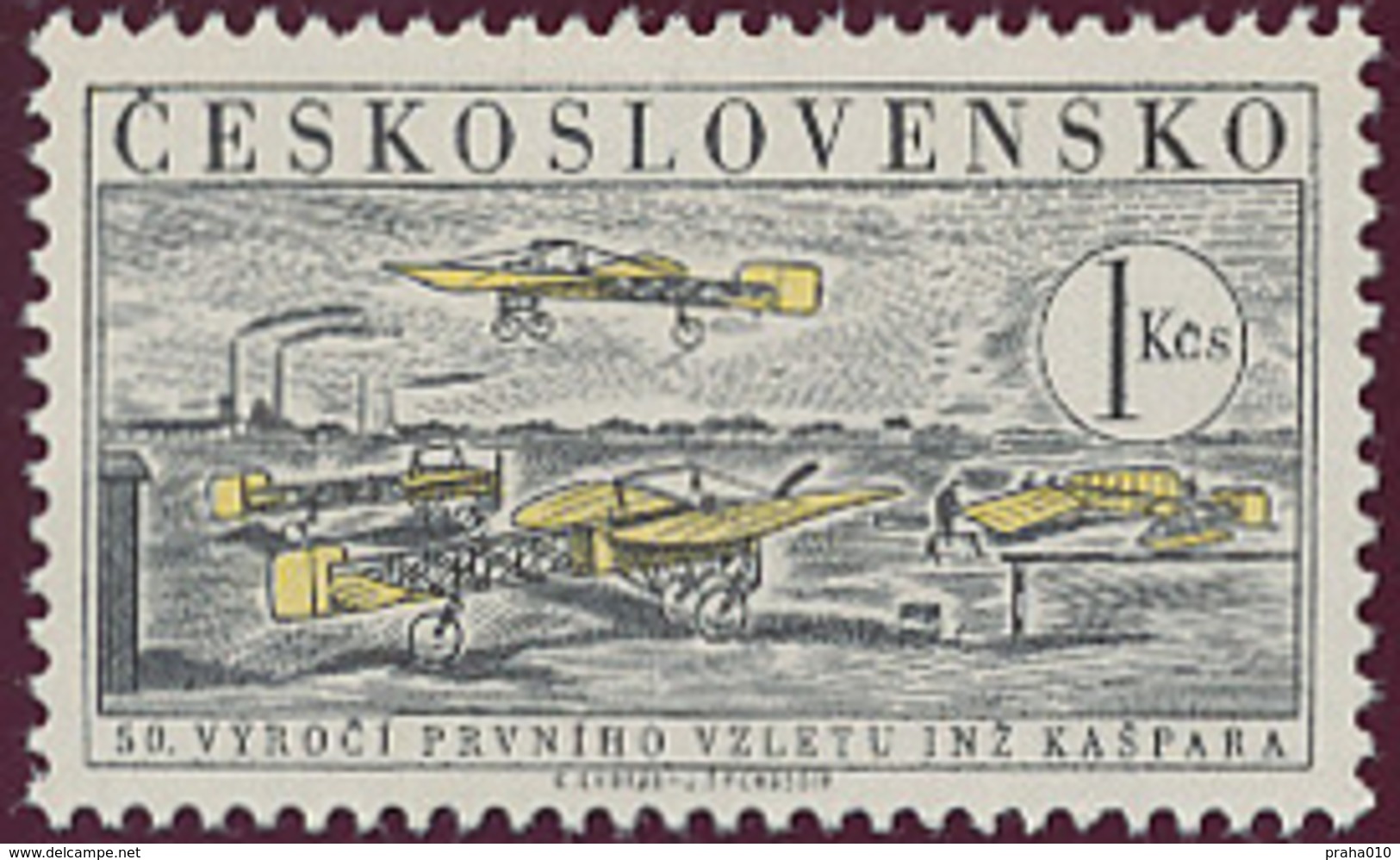 Czechoslovakia / Stamps (1959) L0044 (Air Mail Stamp): Flight 1911 - Jan Kaspar (1883-1927); Painter: Kamil Lhotak - Airmail