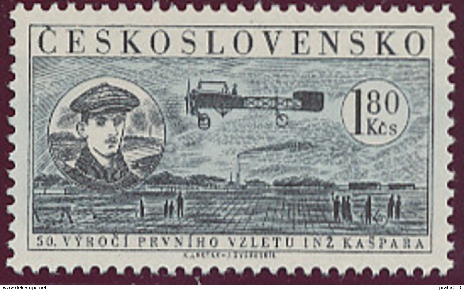 Czechoslovakia / Stamps (1959) L0045 (Air Mail Stamp): Flight 1911 - Jan Kaspar (1883-1927); Painter: Kamil Lhotak - Luchtpost