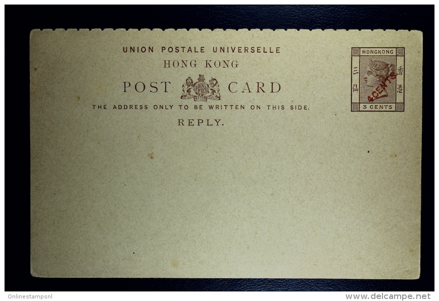 Hong Kong: Reply Card 4 Cents Surcharged On 3 Cents Not Used - Postal Stationery