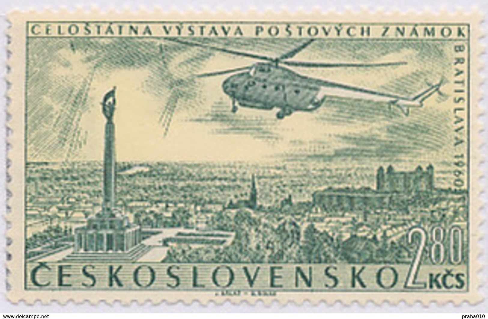 Czechoslovakia / Stamps (1960) L0047 (Air Mail Stamp): Stamp Exhibition Bratislava 1960; Painter: J. Balaz - Hubschrauber