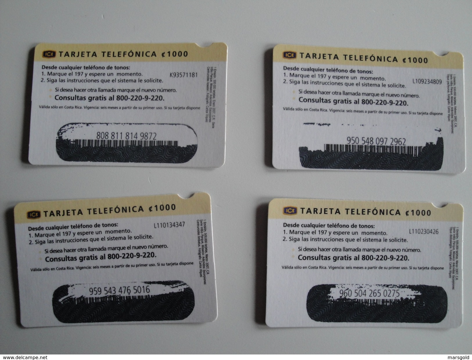 4 Remote Phonecards From Costa Rica - Puzzle Escorpiones - Costa Rica