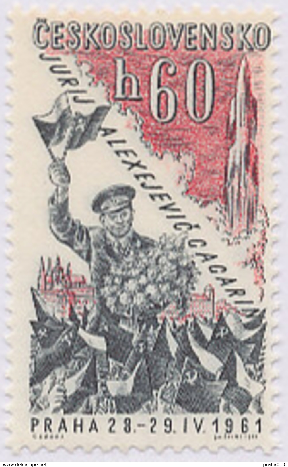 Czechoslovakia / Stamps (1961) L0048 (Air Mail Stamp): Yuri Alekseyevich Gagarin (1934-1968); Painter: Cyril Bouda - Luchtpost