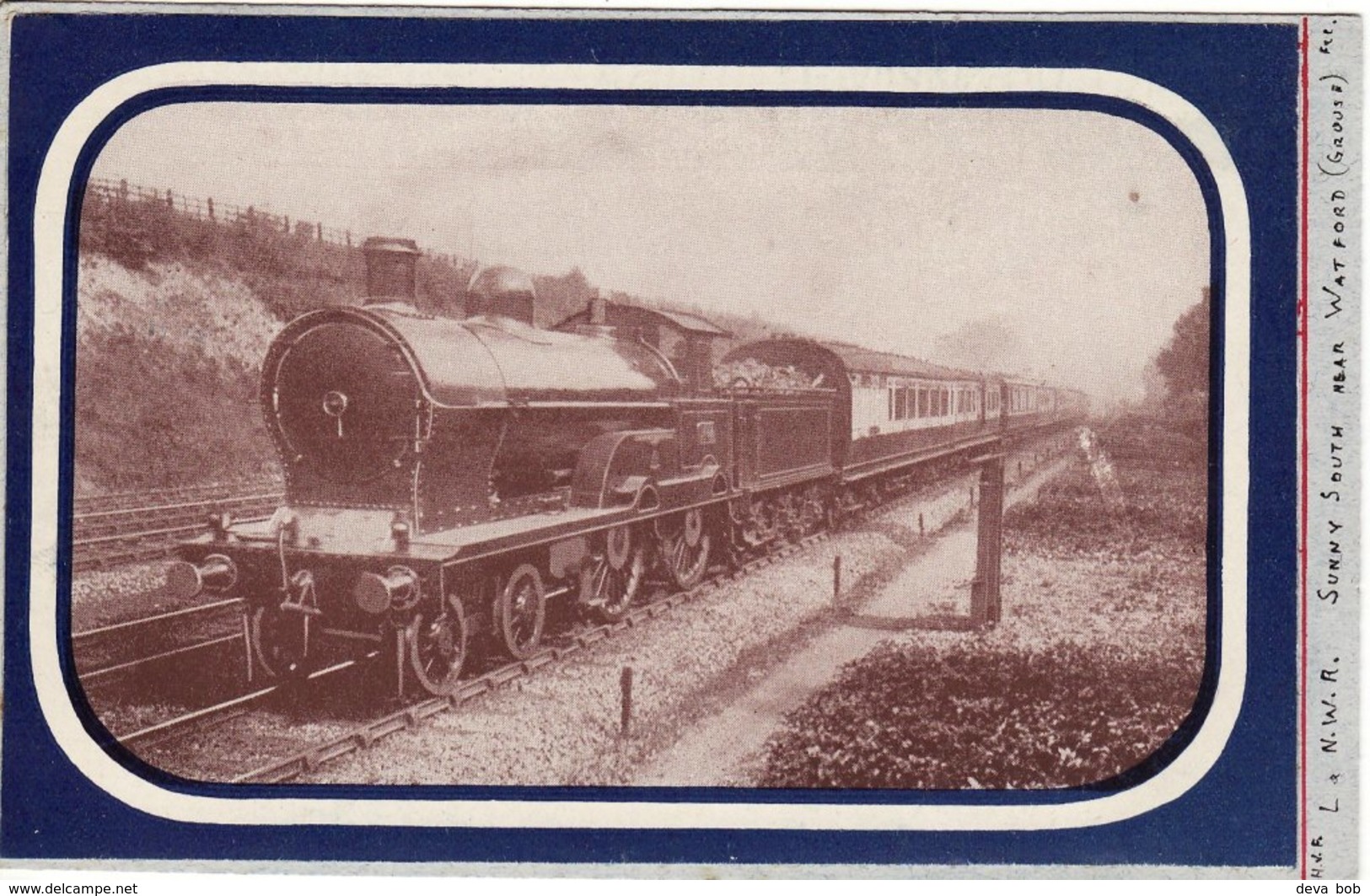 WW1 Railway Postcard LNWR George V Watford 4-4-0 Loco Sunny South Express LMS - Trains