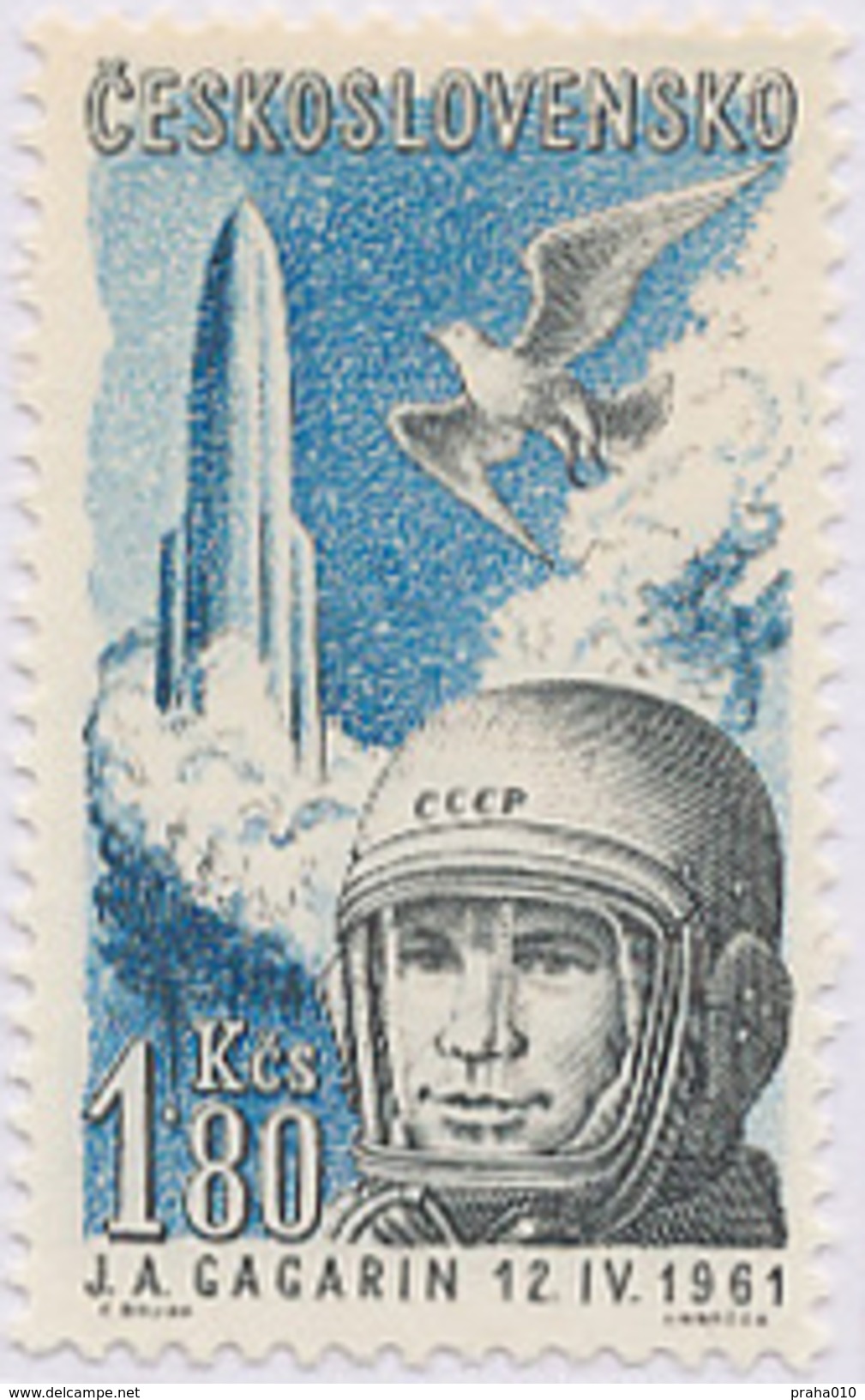 Czechoslovakia / Stamps (1961) L0049 (Air Mail Stamp): Yuri Alekseyevich Gagarin (1934-1968); Painter: Cyril Bouda - Luchtpost