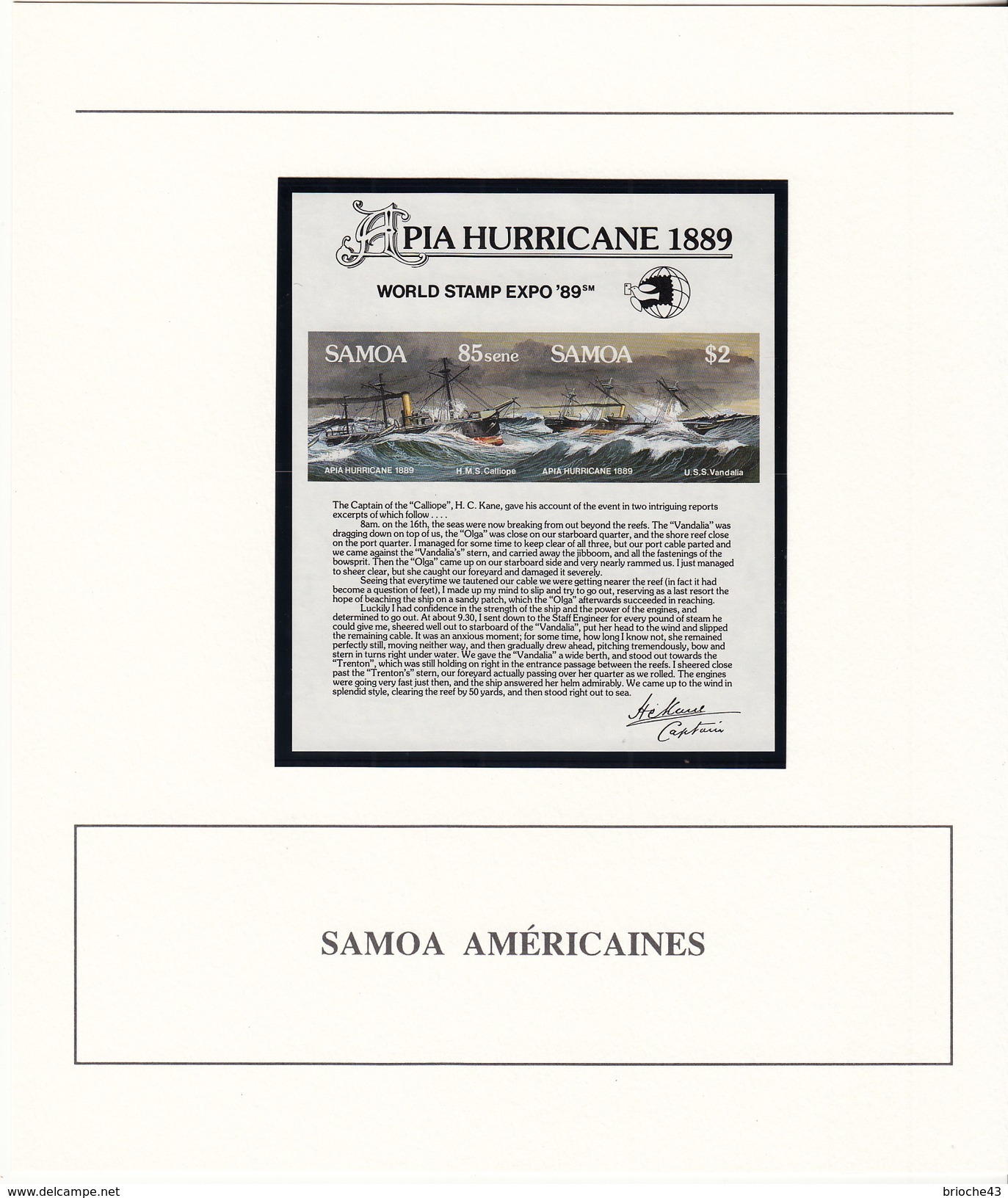 SAMOA AMERICAINES - BLOC 1989 MNH** - APIA HURRICANE 1989 WORLD STAMP EXPO 89 - DOCUMENT DE LA POSTE - Samoa Américaine