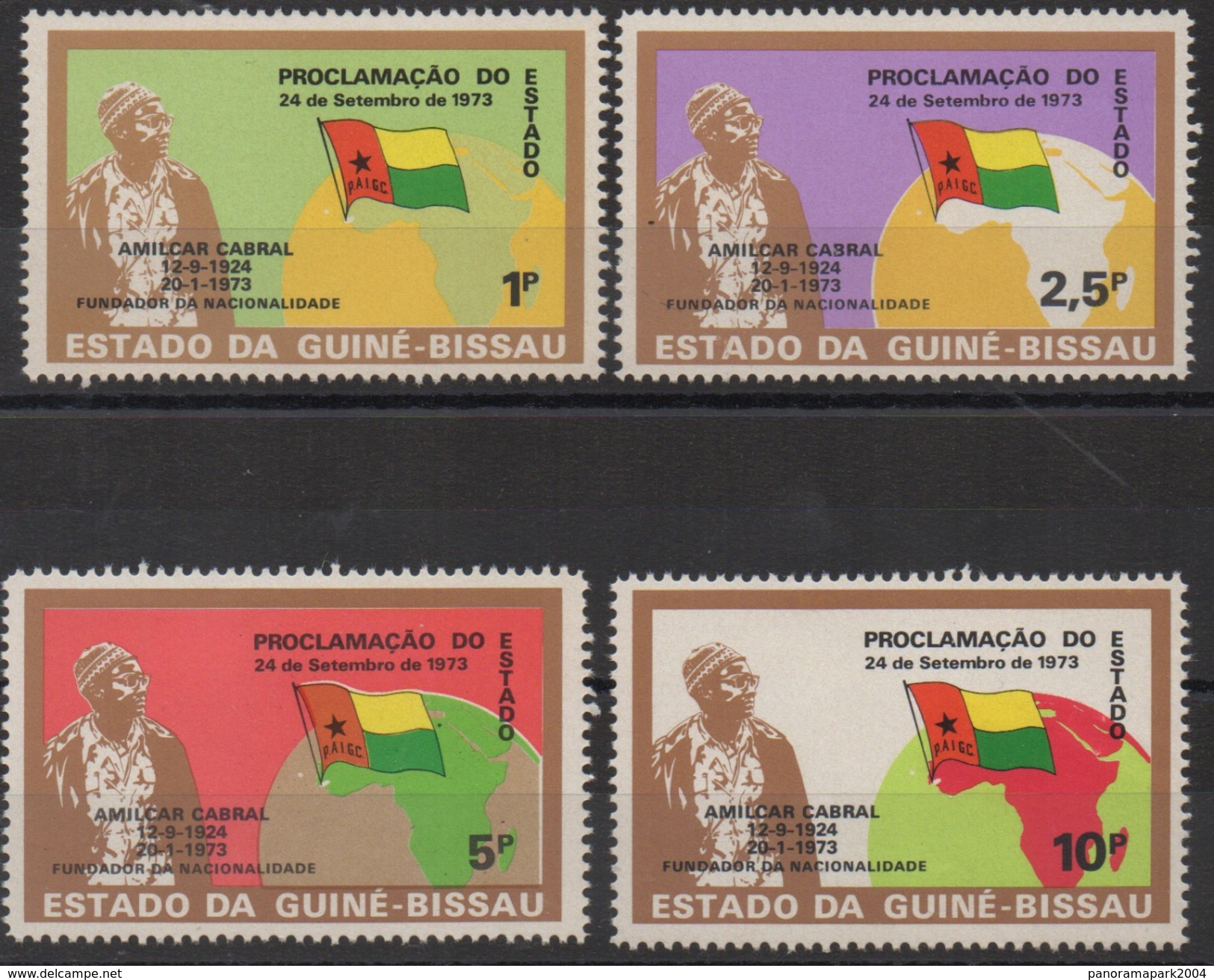 Guiné-Bissau Guinea Guinée Bissau 1973 1974 Mi. 345-348 Republic History Flags Politics Map Karte Flagge Fahne Drapeau - Postzegels