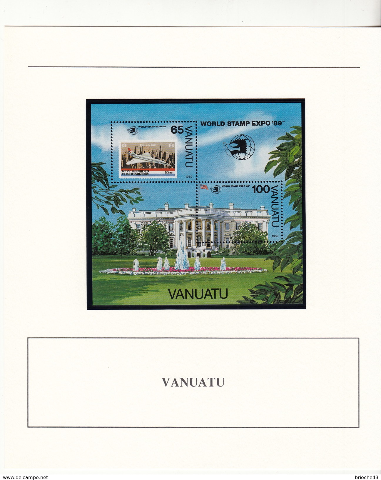 VANUATU - BLOC 1989 MNH** - WORLD STAMP EXPO 89 - NEW HEBRIDES CONDOMINIUM - DOCUMENT DE LA POSTE - Vanuatu (1980-...)