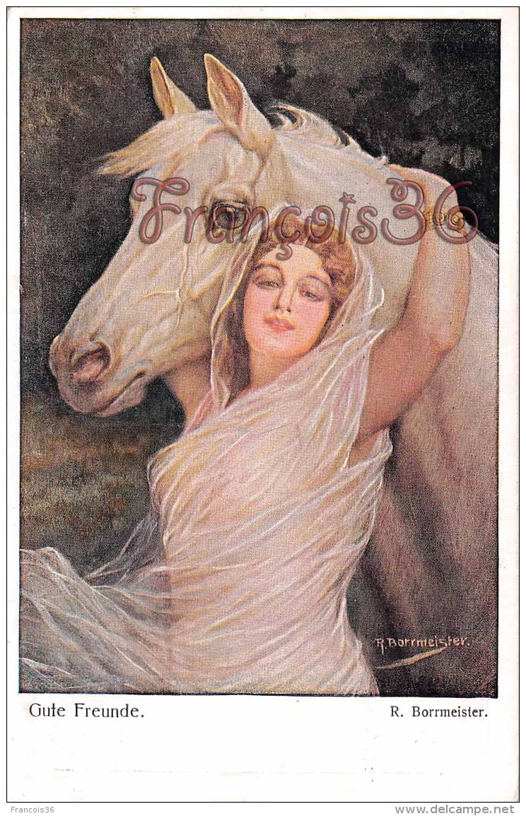 Illustration R. Borrmeister - Cheval Chevaux Horses Horse Femme - Pferde