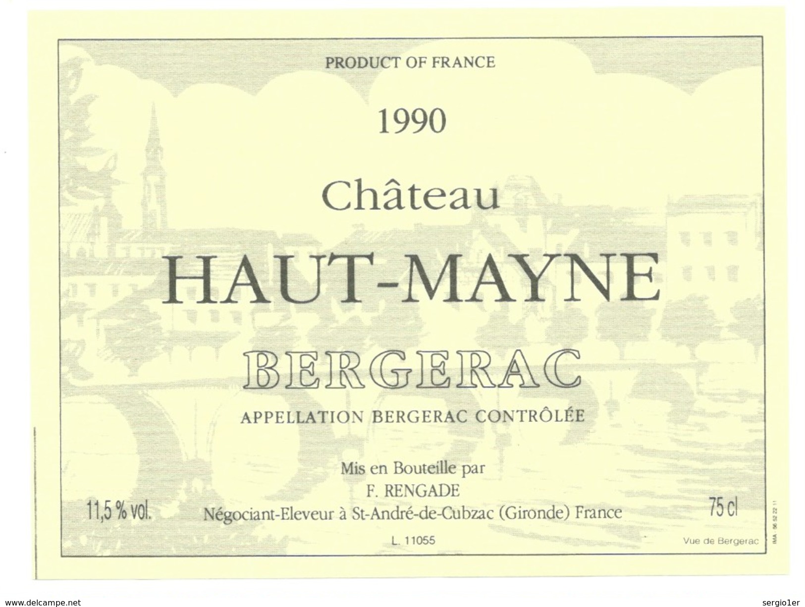 étiquette Vin  Chateau Haut Mayne  Bergerac 1990 - Bergerac