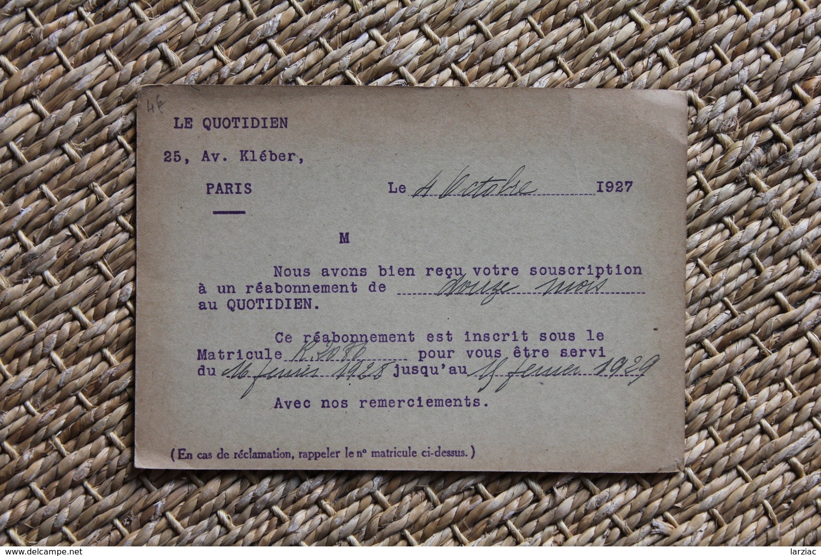 Carte Postale Entier Postal Type 40c Semeuse Le Quotidien Paris 1927 Millésime 704 - Bijgewerkte Postkaarten  (voor 1995)