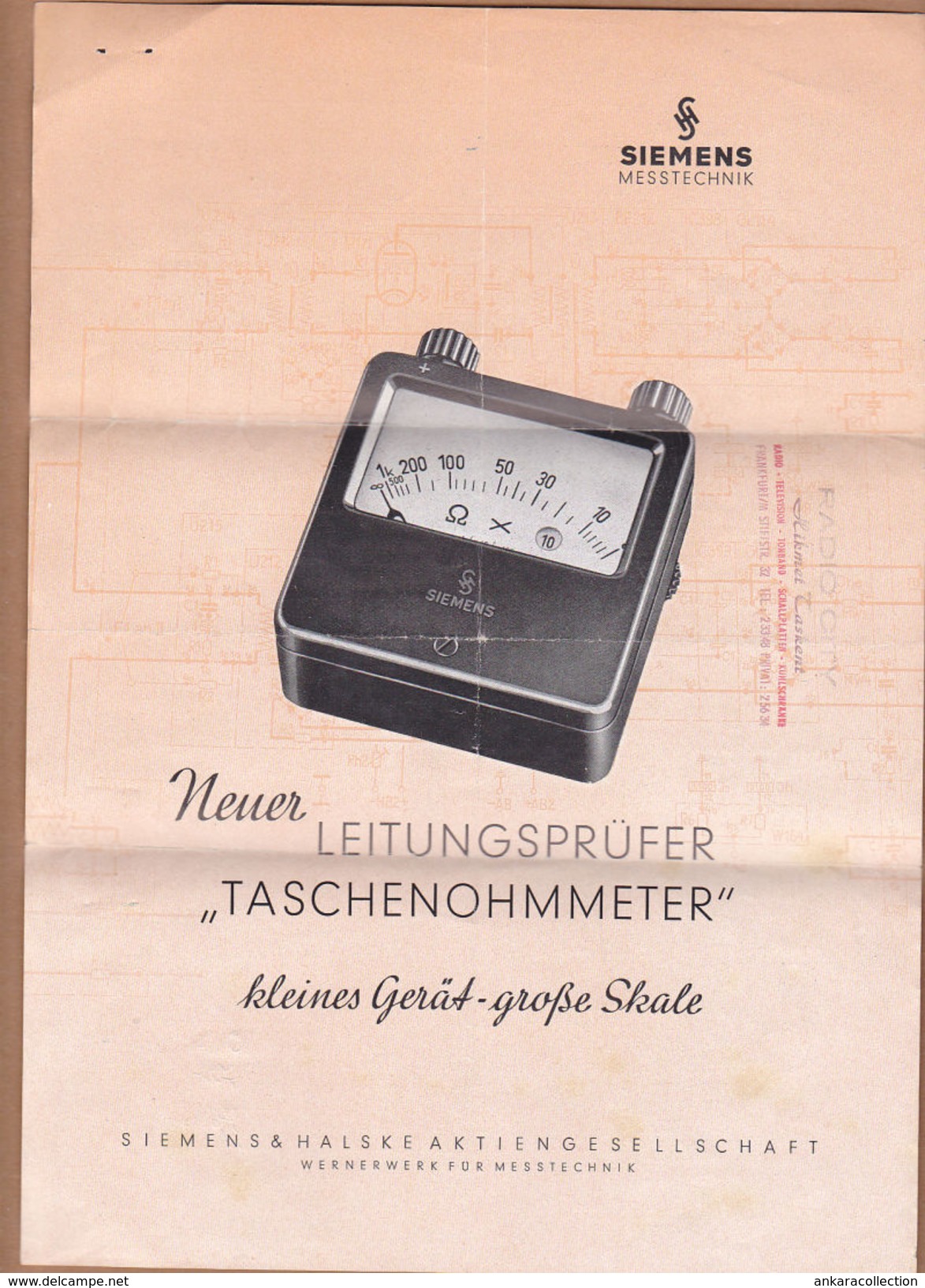 AC - RADIO CITY INVOICE 14.05.1959 SIEMENS MESSTECHNIK LEITUNGSPRUFER TASCHNOHMMETER  NAMIK YOLGA TURKISH SCHINDLER - 1950 - ...