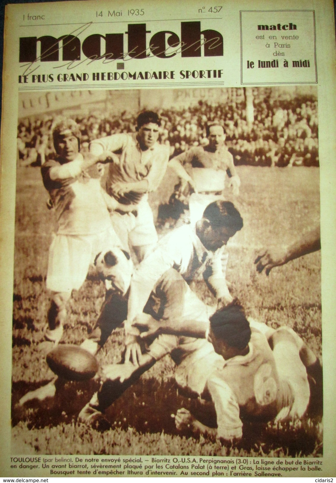 MATCH L´Intran #457 Sport CYCLISME Grand Prix De La Route Fontenay RUGBY Biarritz FOOTBALL Sochaux BOXE Baer 1935 - Sonstige & Ohne Zuordnung