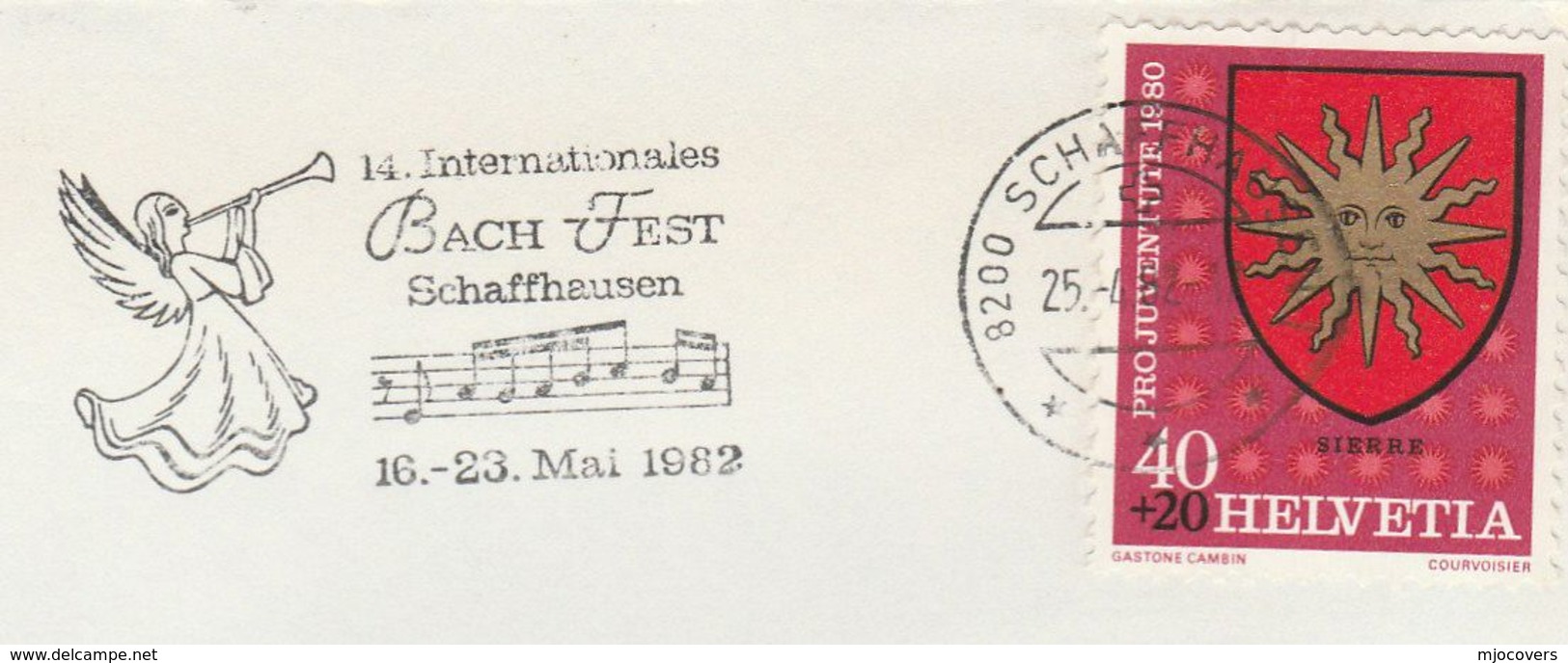 1982  SWITZERLAND COVER Illus BACH INTERNATIONAL FESTIVAL EVENT SLOGAN  Schaffhausen  Stamps Music Theatre - Music