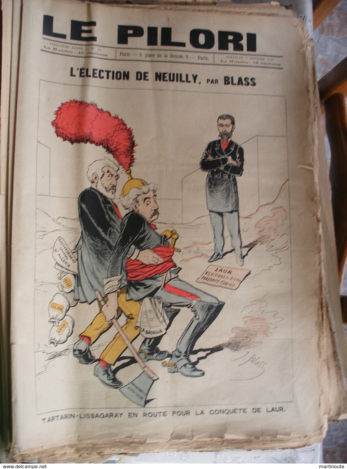 Journal LE PILORI  9 Février 1890 , 545mm X 378mm Election De Neuilly Par BLASS  - état De Collection - 1850 - 1899