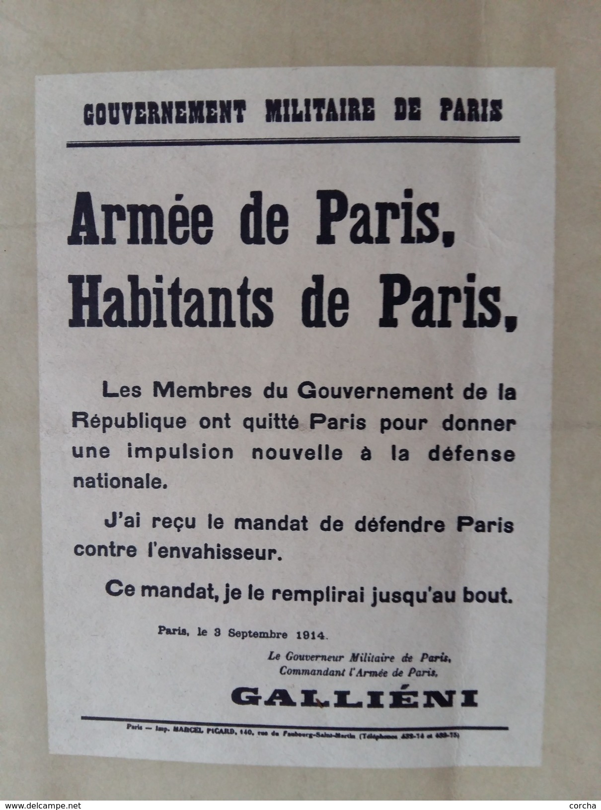 Grande Affiche Général Galliéni 1849 - 1916 Gouverneur De Paris 1914 Ministre De La Guerre 1915 - Documents Historiques