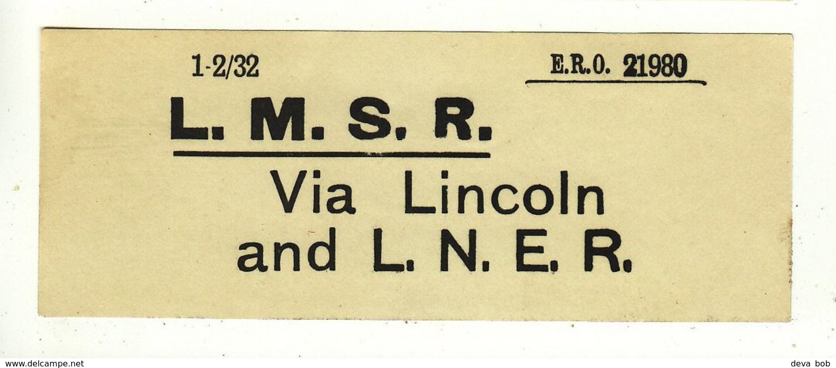 Railway Luggage Label LMS Via Lincoln & LNER - Railway