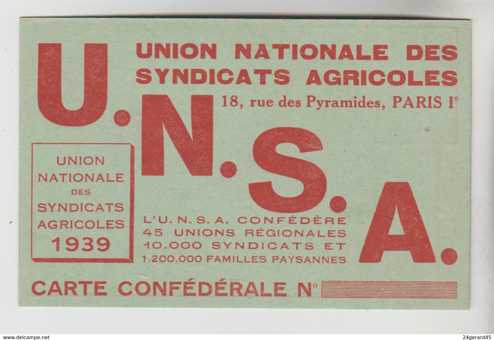 ACTION COOPERATIVE DE BLE AGRICULTEURS DE L'INDRE N°7627 + CARTE SYNDIQUE (vierge) - A - C