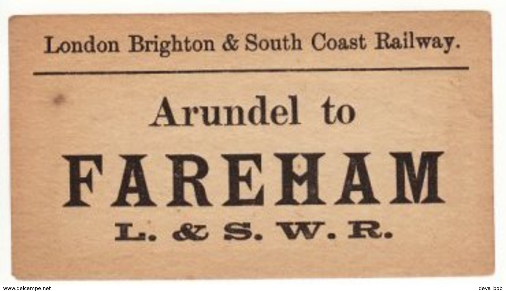 Railway Luggage Label LBSCR Arundel To Fareham L&SWR London Brighton & South Coast - Eisenbahnverkehr