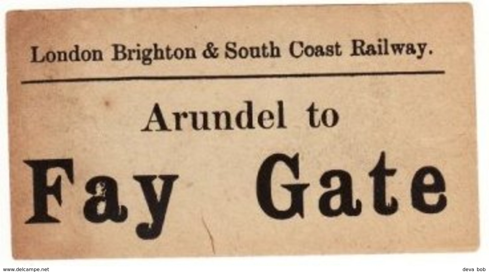 Railway Luggage Label LBSCR Arundel To Fay Gate London Brighton & South Coast - Railway