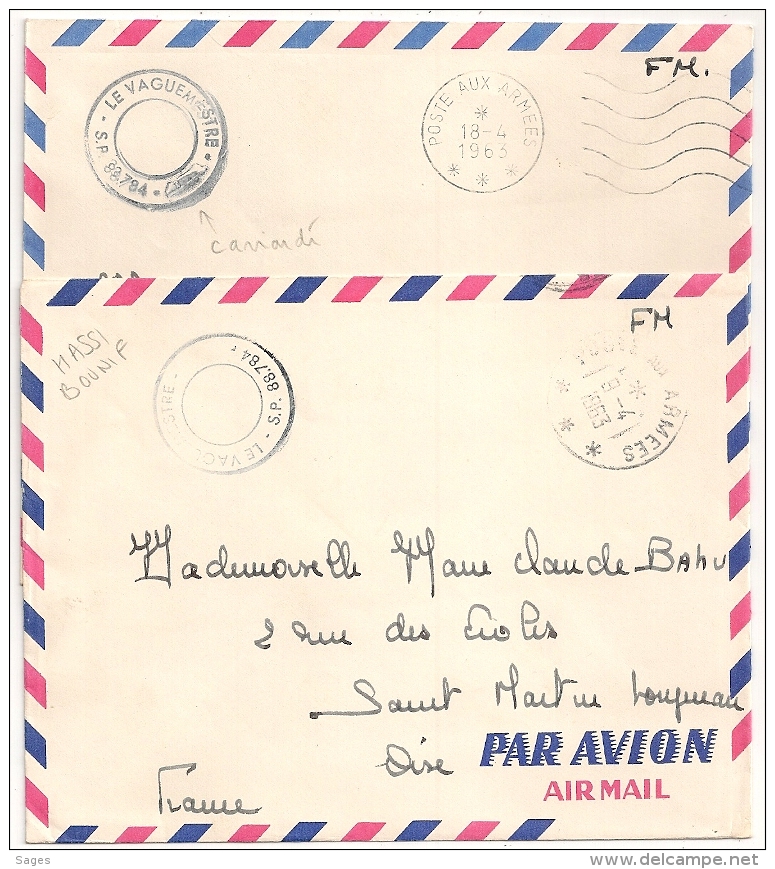 2 Cachets Différents HASSI BOUNIF Algérie, SP 88.784, POSTE AUX ARMEES 1963 Pour La FRANCE. - Cachets Militaires A Partir De 1900 (hors Guerres)