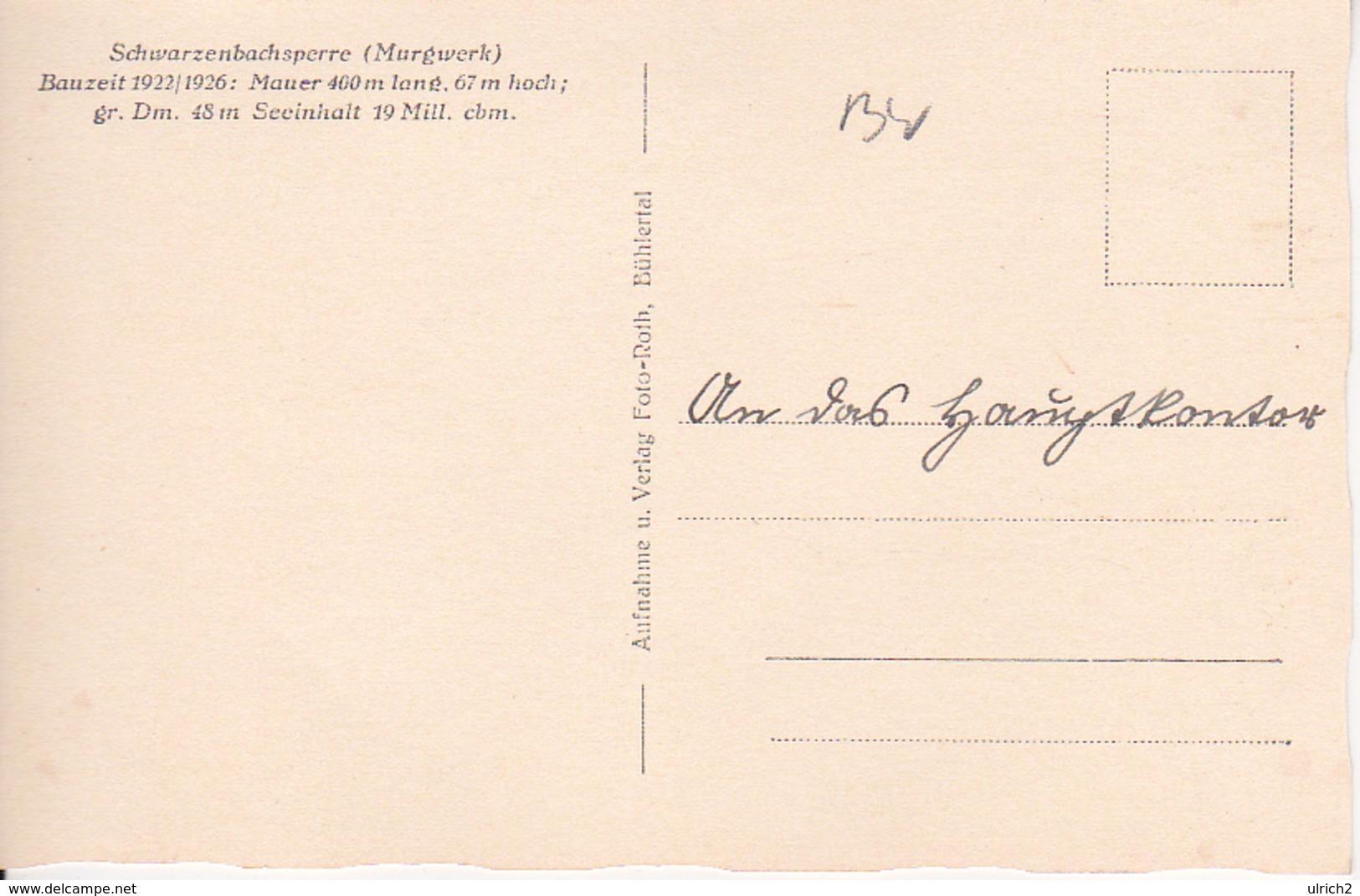 AK Schwarzenbachtalsperre - Murgwerk - Schwarzwald - Ca. 1920/30 (27227) - Forbach