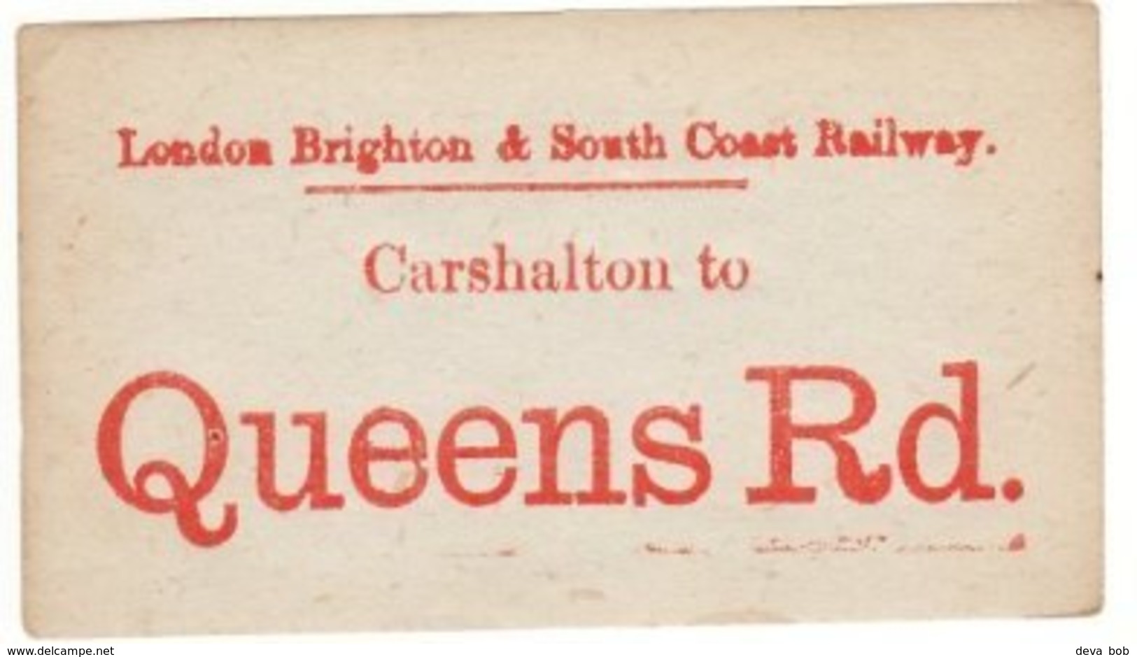 Railway Luggage Label LBSCR Carshalton - Queens Rd London Brighton & South Coast - Railway