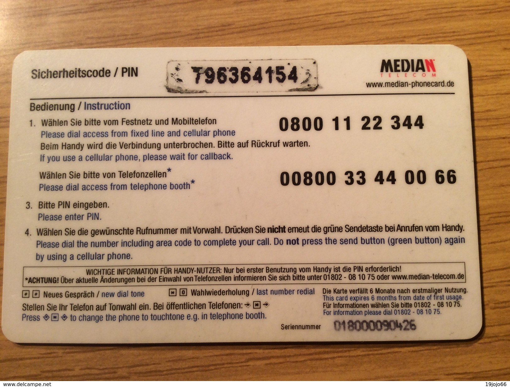 Median Telecom 5 Euro -  Global Phonecard     -  Fine Used Condition - Sonstige – Europa