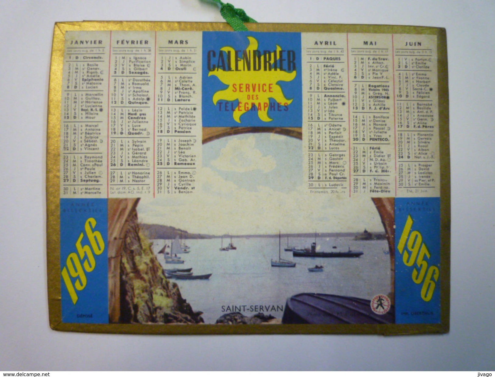 PETIT CALENDRIER  "Service Des Télégraphes"   1956   (format  13,5 X 10,5 Cm) - Petit Format : 1941-60