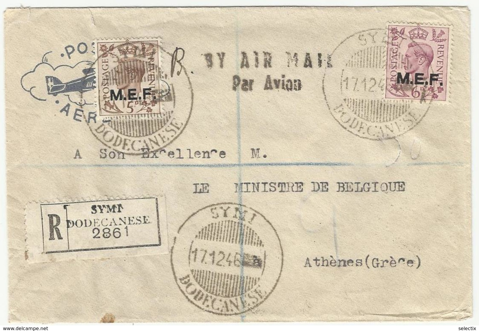 Greece 1946 Symi - British Occupation M.E.F. - Registered Cover - Dodecaneso