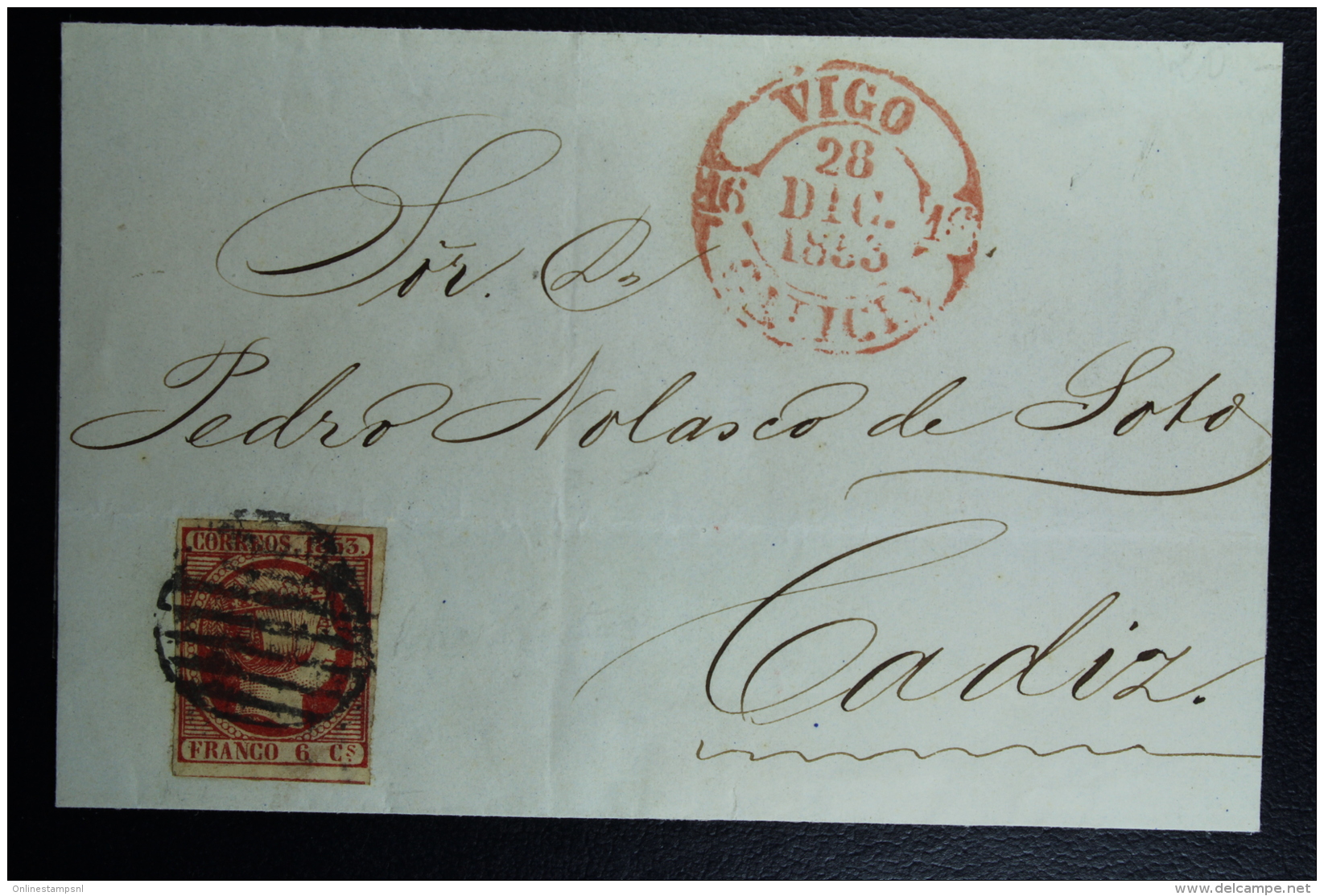 Spain: Cover De Vigo A Cadiz  Ed. 17 Mi Nr 17 , 1853 - Storia Postale