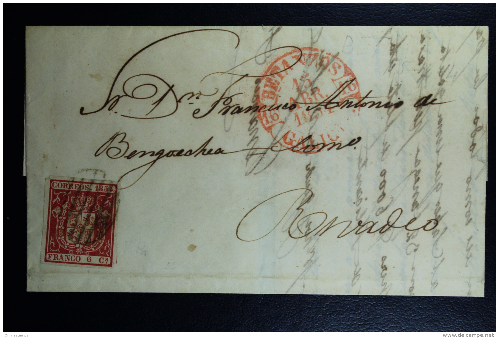 Spain: Complete Letter De Sada A Ribadeo  Ed. 24 Mi Nr 26 , 1854 - Storia Postale