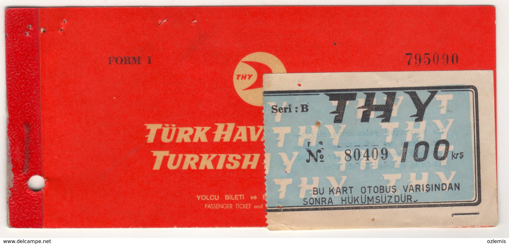 TURQUIE,TURKEI,TURKEY,TURKISH AIRLINES 1966 TICKET AND THY BUS TICKET - Billetes